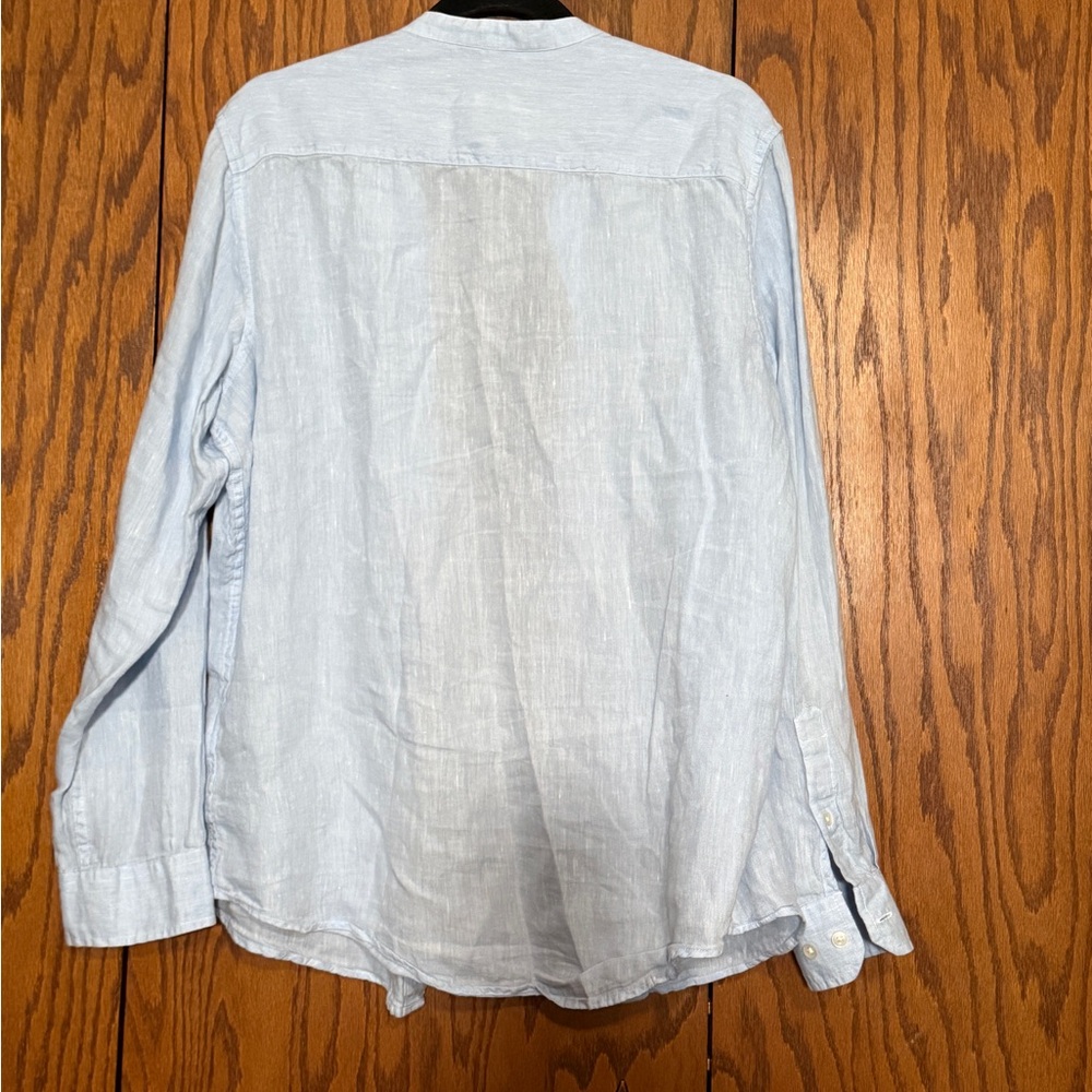 Tasso Elba Men’s Linen Shirt Medium Blue Button Up Casual Long Sleeve - Picture 2 of 7